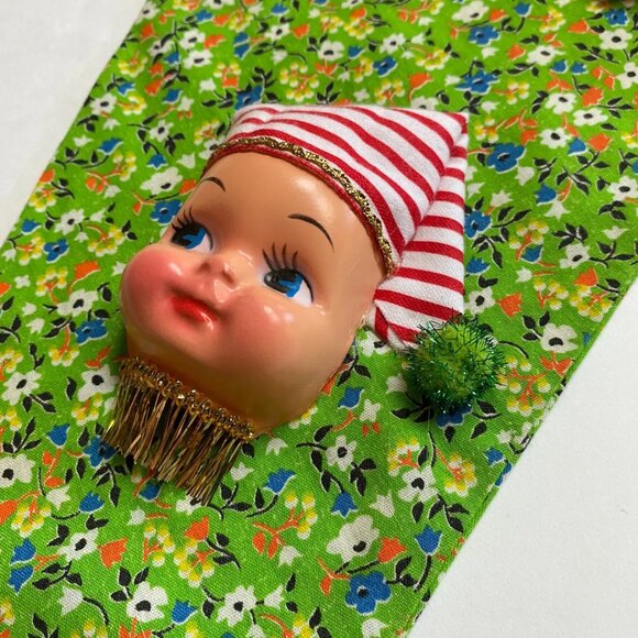 Christmas Stocking with Dolly Face Holiday Decor Xmas Vintage Handmade - Picture 4 of 5